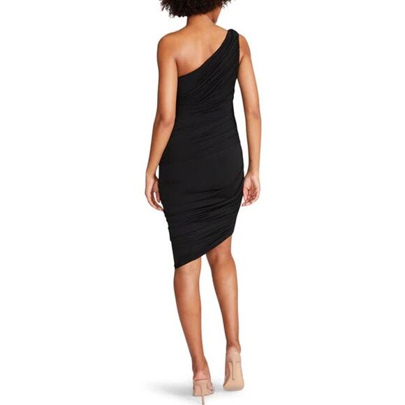 Steve Madden Ayana Black Asymmetric One Shoulder Midi/Mini Dress Large NWT - Picture 2 of 16